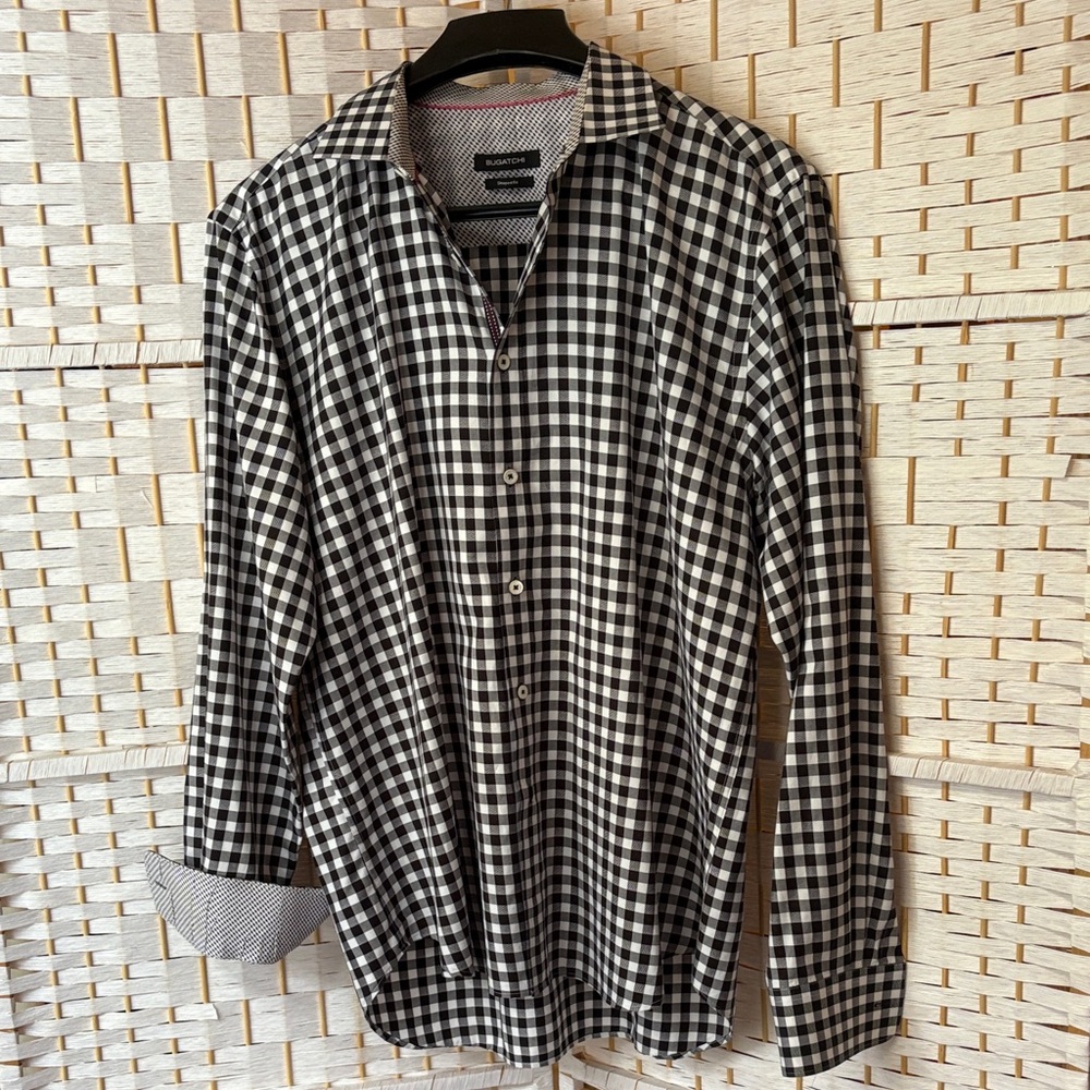 Bugatchi Monochrome Checkered Shirt black and white